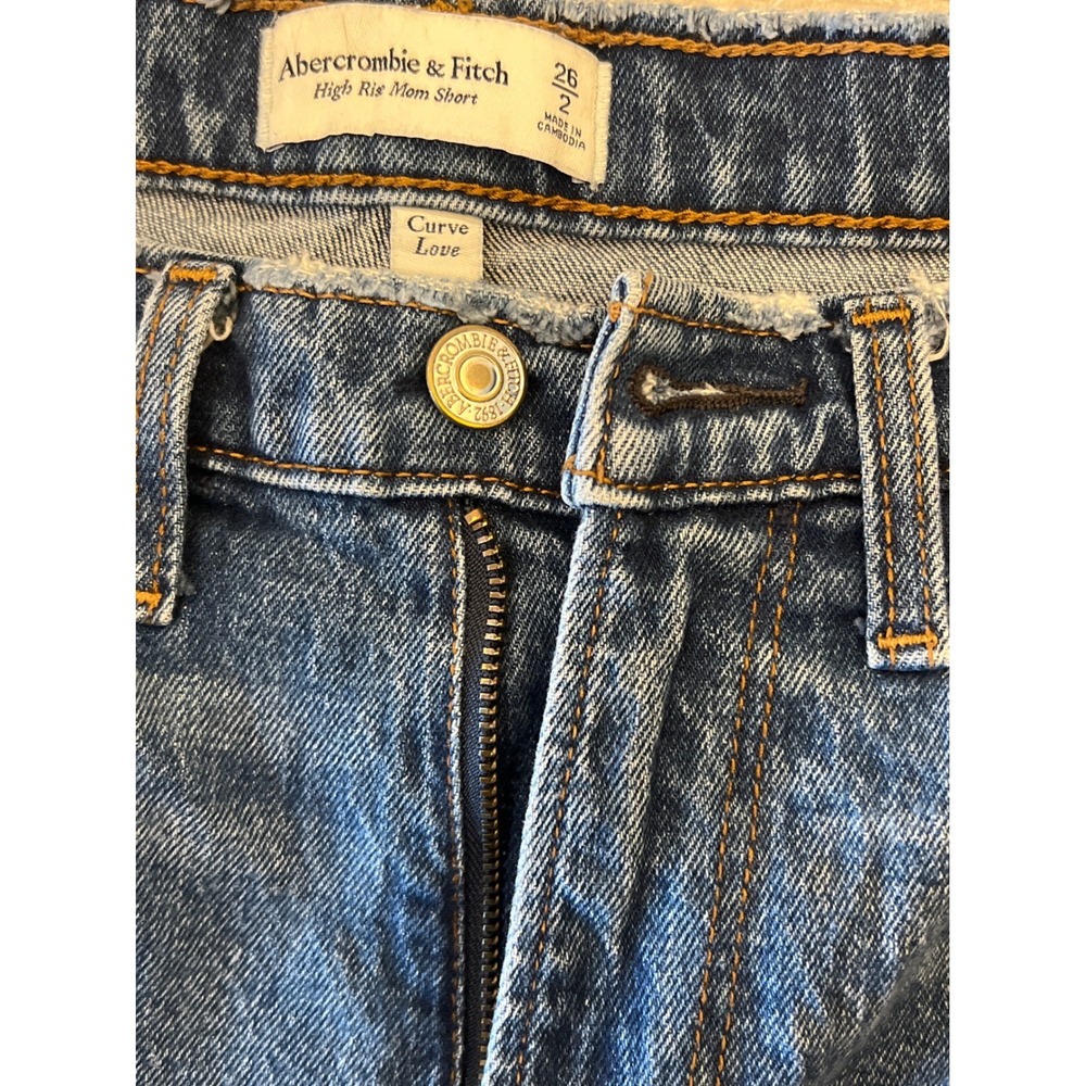 Abercrombie & Fitch Curve Love High Rise Mom Shorts Blue Distressed‎ Denim 26 2